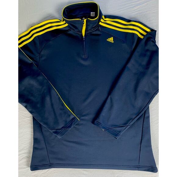 Adidas 1/4 Zip Pullover Athletic Sweatshirt, Navy, Yellow 3-Stripe. Men's XL EUC - Picture 1 of 7